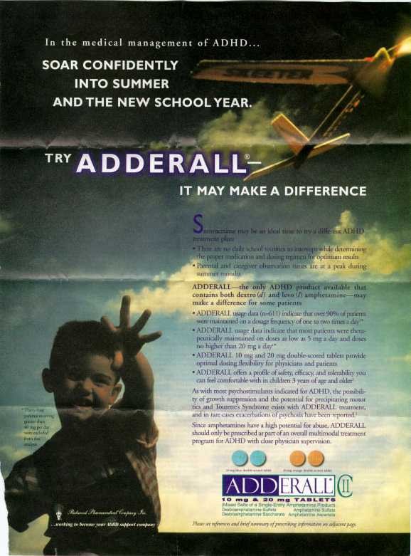 advertisement for Adderall ( dextroamphetamine plus levoamphetamine )